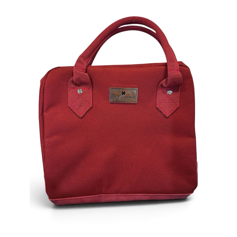 Lucky Brand Red Insulated Lunch Bag Tote Box Cooler Flat Bottom Foldable Travel